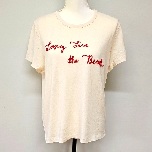 Madewell Cream Tee, Reads LONG LIVE THE BEACH in red Cotton Sz Large - Picture 1 of 10